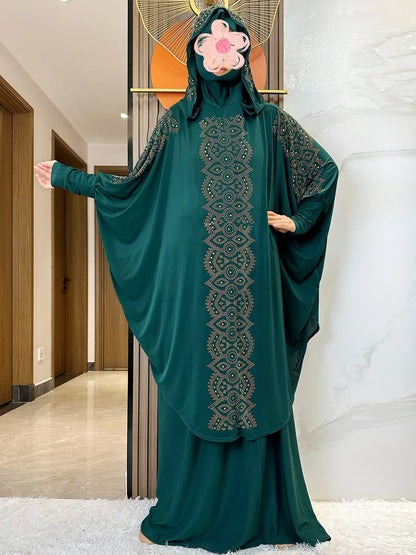 New Dubai Ramadan Muslim Women's Prayer Set Hooded Hijab With the Long Skirt Turkey-African Dubai Islam Lady Cloth Kaftan Abaya.
