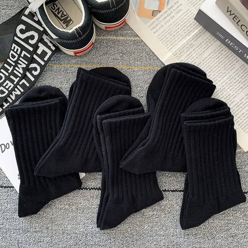 New 5 Pairs Cool Men Black White Warm Socks Set Autumn Winter Male Solid Color Sport Short Socks For Men Dropshipping.
