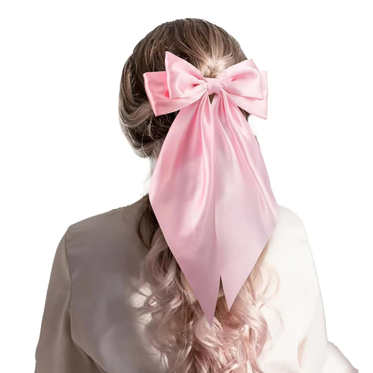 1pcs Wome Solid Color Satin Ribbon long Big Bows Hairpin  Internet red Spring Clips Hair Accessories for Girls Trendy  Summer He.