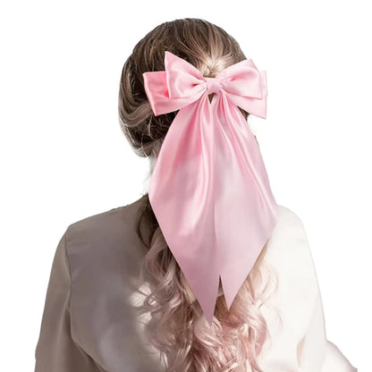 1pcs Wome Solid Color Satin Ribbon long Big Bows Hairpin  Internet red Spring Clips Hair Accessories for Girls Trendy  Summer He.