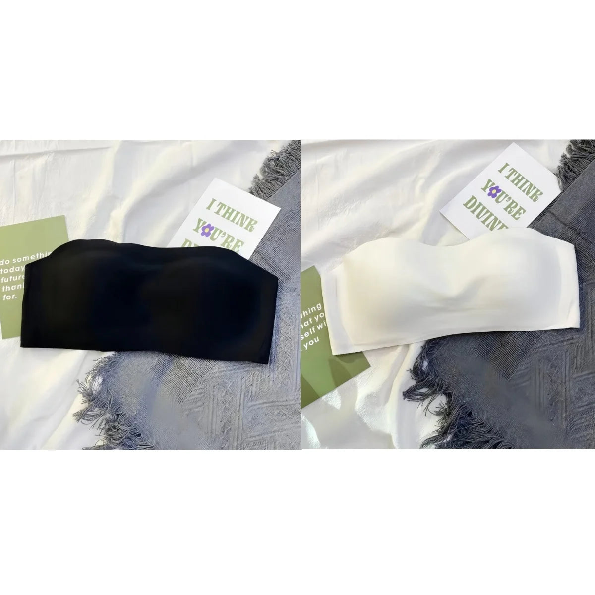 2Pcs/Set Strapless Bras For Women Push Up Bra Non-wire Bra Glossy Brassiere Seamless Underwear 1/2 Cup Padded Sexy Lingerie.