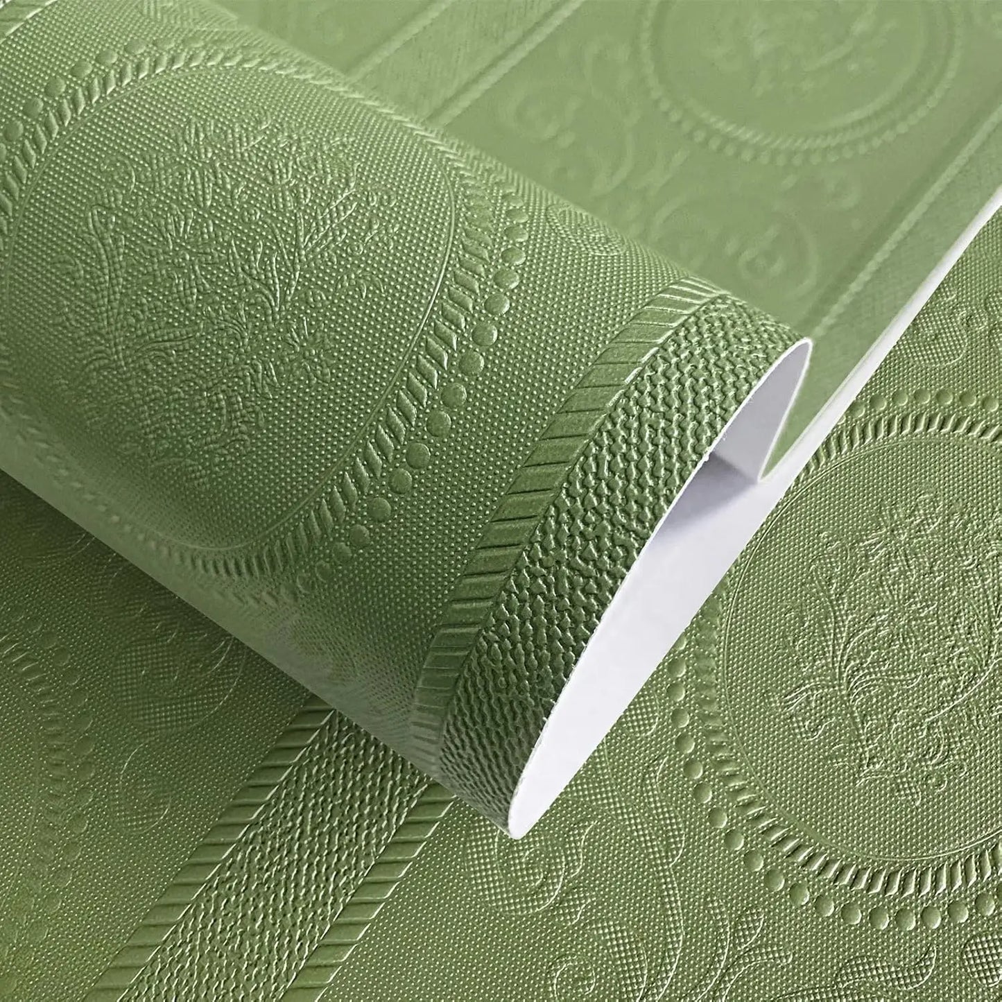 3D-Tapete mit weißer Prägung zum Abziehen und Aufkleben, Damaststruktur, selbstklebende Tapete, modernes, florales, abnehmbares Kontaktpapier