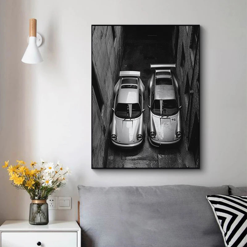 Classic Porsche 911 Alpine Drive Poster Retro Alpine Trip Cartoon Prints Canvas Painting Wall Art Picture Home Living Room Decor.