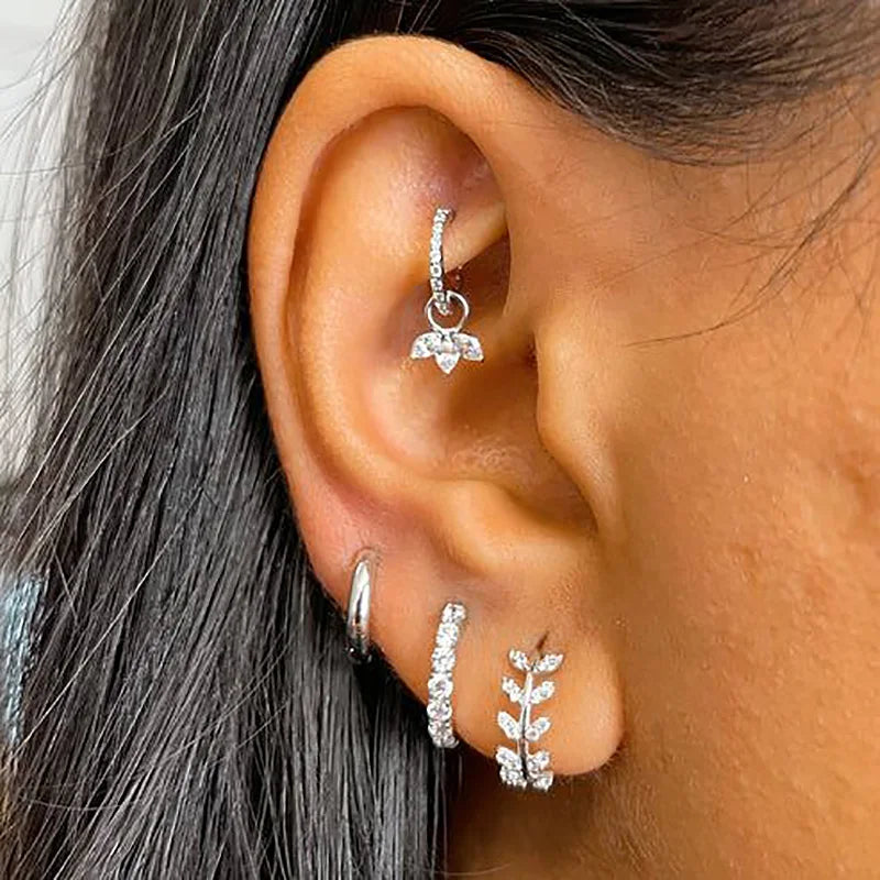 1pc Crown Pendant Dangle Earrings For Teen Girl Kpop Style Gold Color Stainless Steel Hoops Ear Cartilage Rook Piercing Jewelry.