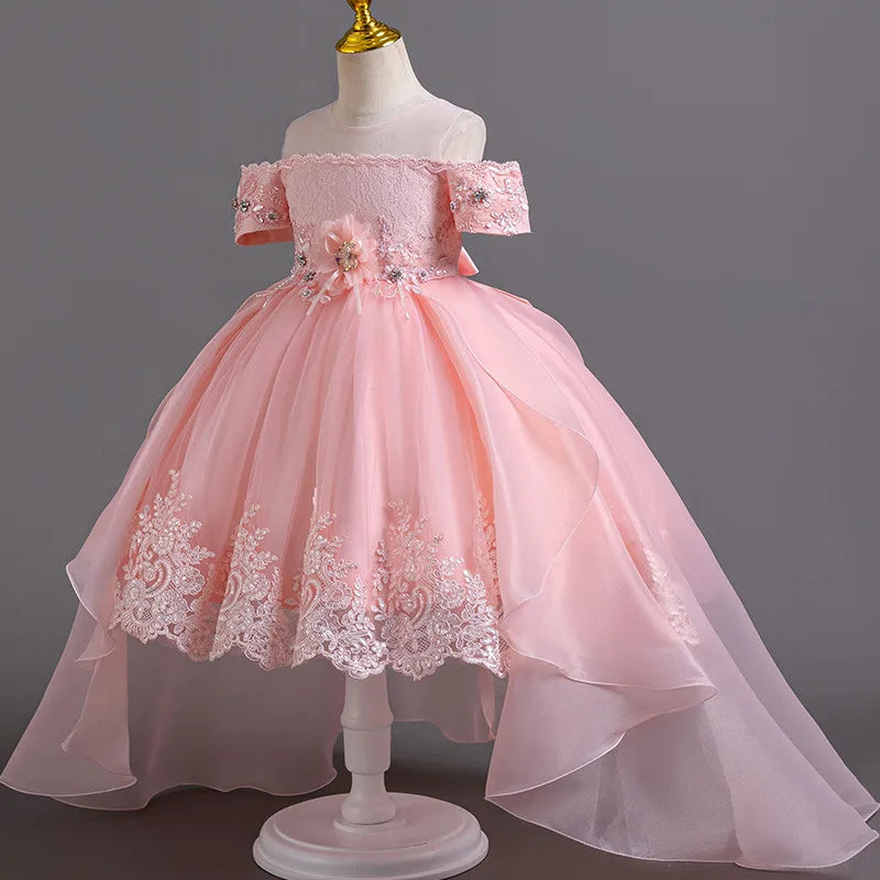 Luxus Perlen Kleider Für Kinder Spitze Schleppende Hochzeit Prinzessin Kleid Für Mädchen Geburtstag Prom Gala Leistung Lange Ballkleid.
