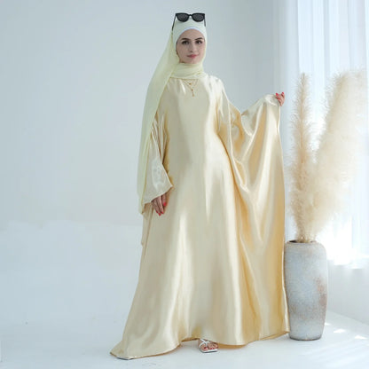 Batwing Butterfly Satin Abaya Dubai Luxury Muslim Kaftan Maxi Dress Abayas For Women Kebaya Robe Caftan Marocain Femme Vestidos.