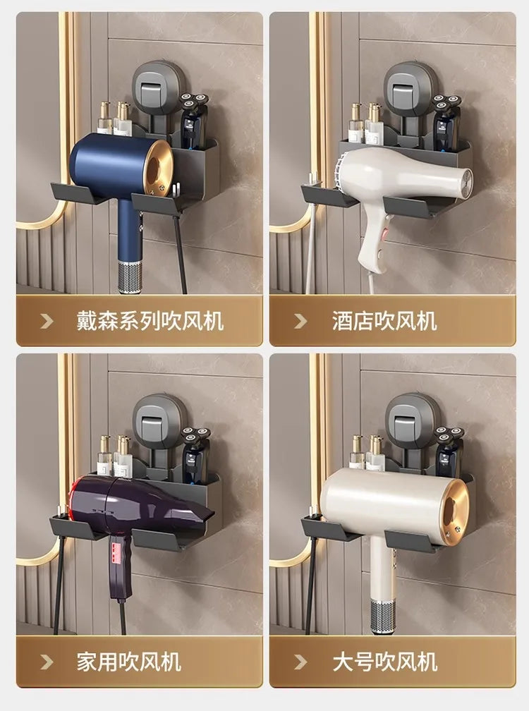 Halterung für Haartrockner, Aufbewahrungsregal mit Saugnapf, ohne Stanztoilette, Aufbewahrungsregal für das Badezimmer, Aufhänger für Haartrockner