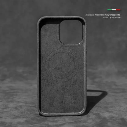 Grey Alcantara Magnetic Attraction Case for iPhone 16 12 13 14 15 Pro Max High-end Imported Suede Metal Lens Protection Cover.