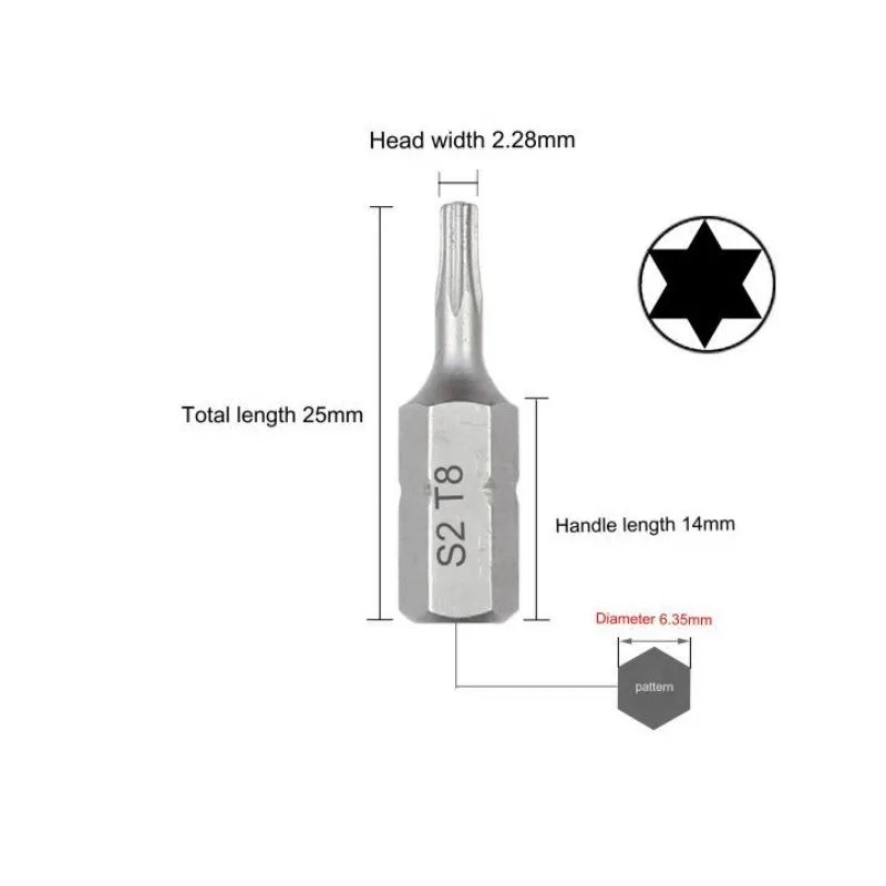 1 Zoll T6 T7 T8 T9 T10 T15 Torx-Schraubendreher-Bit-Set S2 Stahl 1/4 Zoll 6,35 mm Sechskantschaft Elektrowerkzeuge