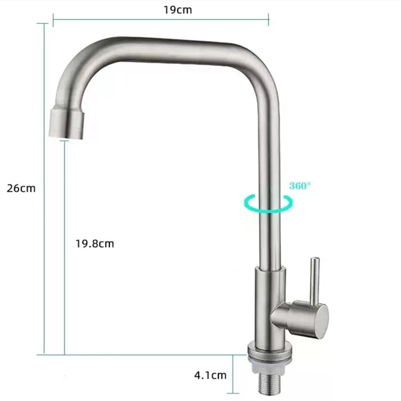 Stainless Steel Kitchen Faucet Single Lever Hole Tap Cold Sink Faucet Single Handle Deck Mounted Water Tap