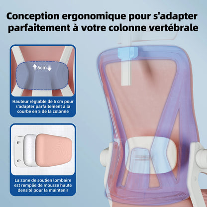 AUTHMIC Ergonomischer Bürostuhl (ROSA) mit klappbaren Armlehnen, verstellbarer Rückenlehne, verstellbarer Kopfstütze und Lordosenstütze, 150 kg