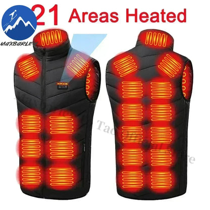 21 Zone Heating Vest Mens USB Infrared Thermal Jacket Smart Heated Clothes New Winter Cold-proof Thick Sleeveless Coat Hiking