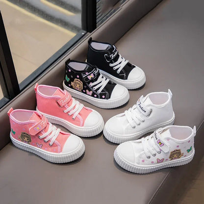 Children High top Canvas Sports Shoes Girls Lightweight Running Board Shoes New Kids Soft Bottom Non Slip Breathable Sneakers.