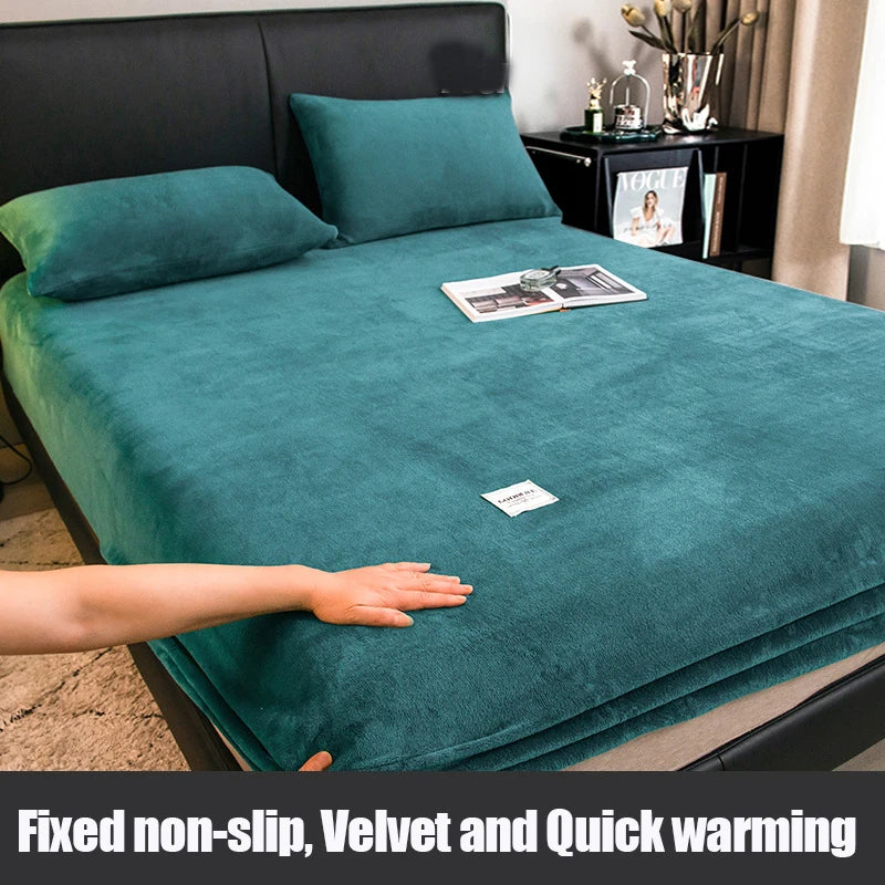 1pc Warm Winter Elastic Fitted Sheets Adjustable Flannel Velvet Mattress Cover Fluffy Fitted Bed Sheets for 200 Queen 180 size
