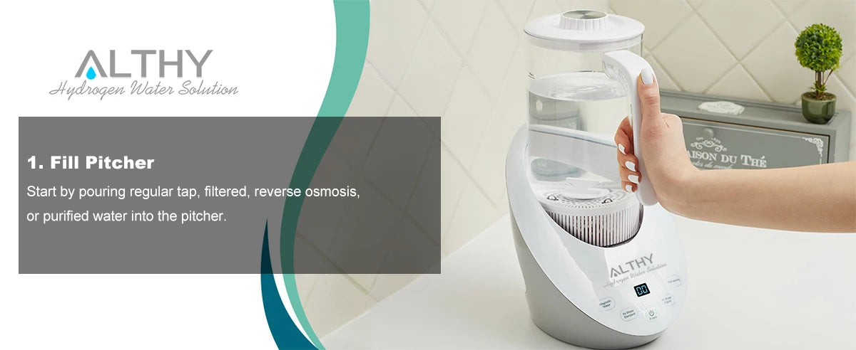 ALTHY Hydrogen Water Pitcher Generator Machine Bottle Jug Kettle SPE PEM Technology. Balanced Water PH Calcium Sulfite filter.