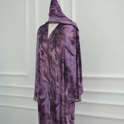Uni Abaya Dubai 2025 Marble Print Hijab Abaya 2 Piece Set Chiffon Summer Modest Dresses Open Abaya Islamic Clothing.