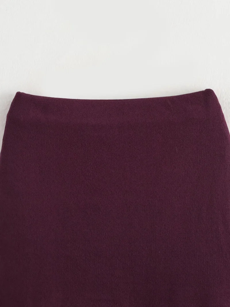 ETJ 2025 spring new  women's elegant fashion same color splicing small pleated hem high waist knit skirt