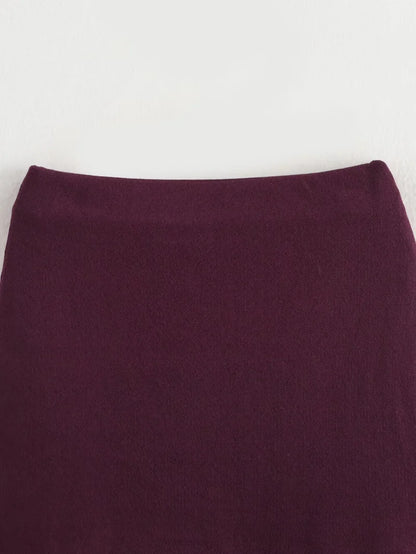 ETJ 2025 spring new  women's elegant fashion same color splicing small pleated hem high waist knit skirt