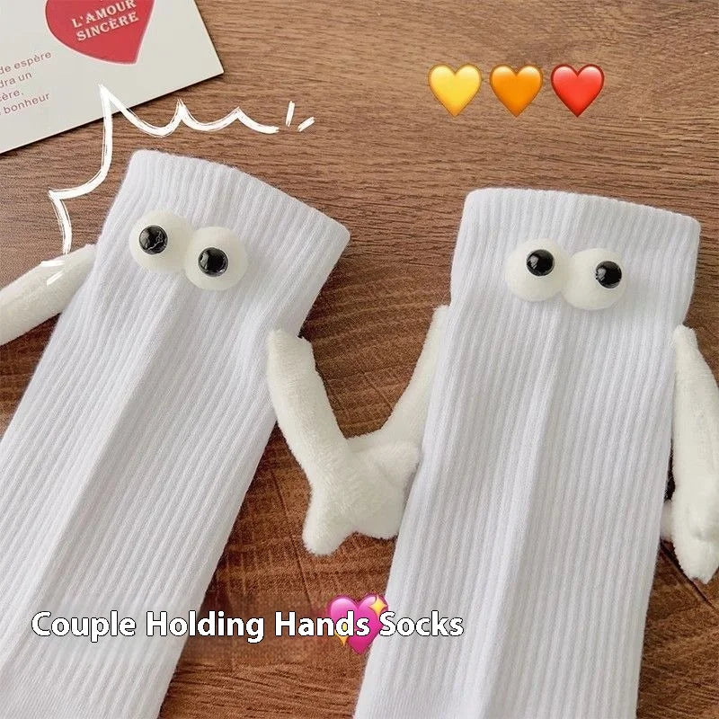 Funny Adult Socks Magnetic Hand in Hand Solid Color Cartoon Couple Socks Holiday Party Gifts for All Seasons.