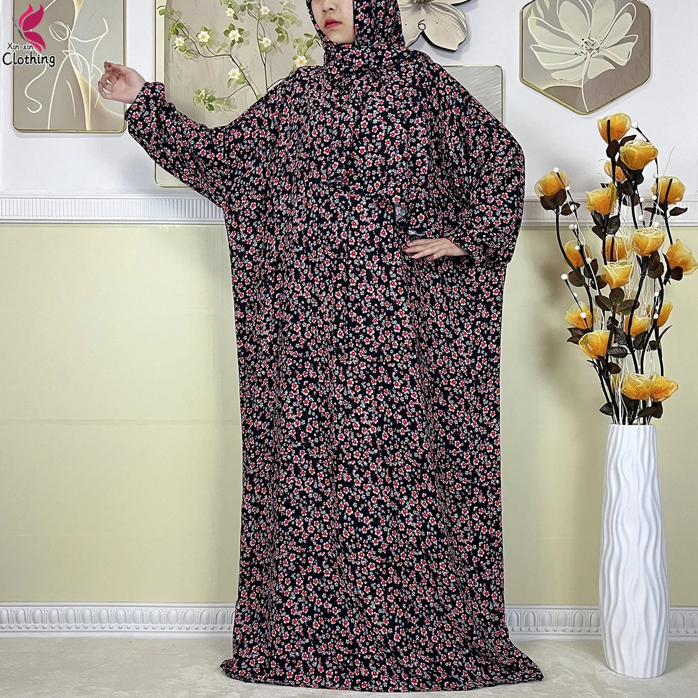 2025 New Muslim Abayas For Women Ramadan Prayer Garment Dubai Middle East Femme Robe Cotton Loose African Dress Turban Attached