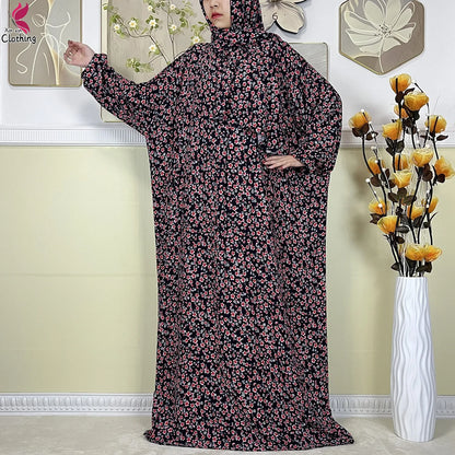 2025 New Muslim Abayas For Women Ramadan Prayer Garment Dubai Middle East Femme Robe Cotton Loose African Dress Turban Attached