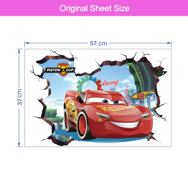 3d Macqueen Cars Broken Hole Wall Sticker For Kids Bedroom Home Decoration Cartoon Anime Mural Art Pvc Movie Poster Boys Decals.