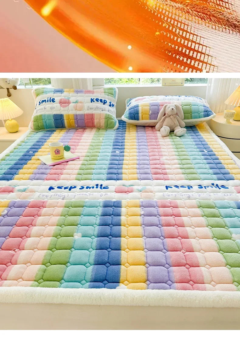 Winter Soft Thick Flannel Mattress Toppers Dormitory Single Double Bedspread Warm Bed Sheets Mattress Cover Fold Tatami Thin Mat.