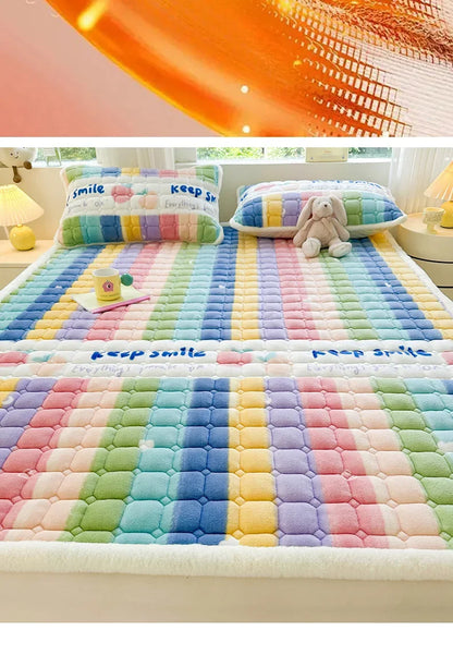 Winter Soft Thick Flannel Mattress Toppers Dormitory Single Double Bedspread Warm Bed Sheets Mattress Cover Fold Tatami Thin Mat.