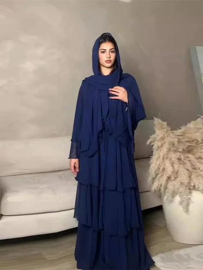 Summer Modest Kaftan Hijab Dresses For Women Kids Open Chiffon Khimar Kimono Abaya Dubai Luxury Muslim Sets Islam Kebaya Damen