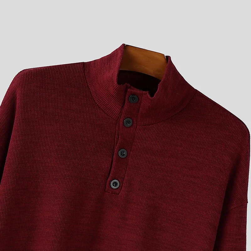 INCERUN Men Pullovers Solid Color Knitted Turtleneck Long Sleeve Male Sweaters Streetwear Knitted Fashion Casual Men Clothing