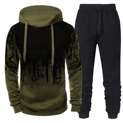 Autumn Winter Trending Tracksuits Men Camouflage Hoodie + Pant 2 Piece Set Sports Wear 3d Ink Jogging Suits.
