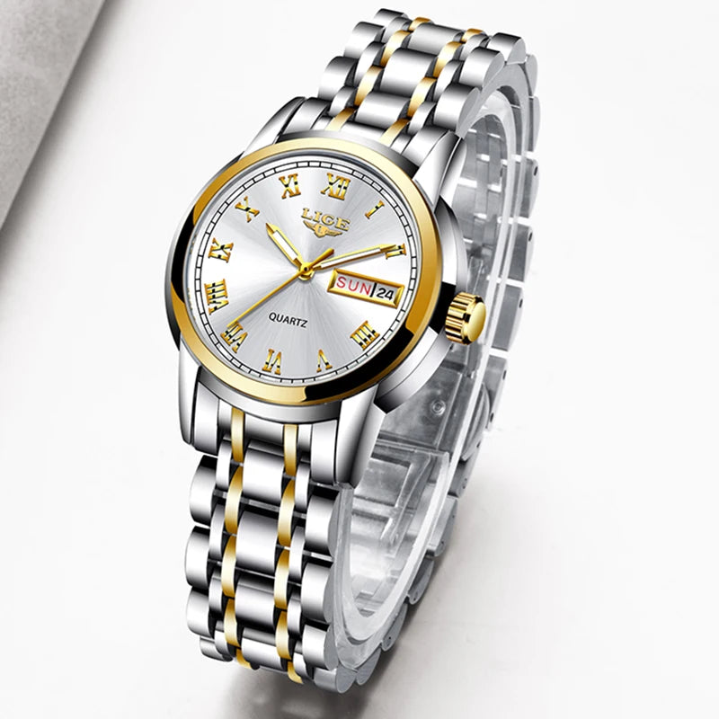 LIGE 2025 New Gold Watch Women Watches Ladies Creative Steel Women's Bracelet Watches Female Waterproof Clock Relogio Feminino.