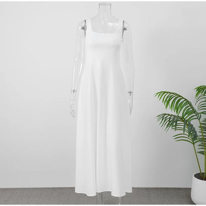 Schwarzes A-Linien-Langkleid für Damen, elegant, quadratischer Ausschnitt, plissiert, ärmellos, Sling-Maxikleider, 2025, Sommer-Dame, Urlaub, Party, Roben.