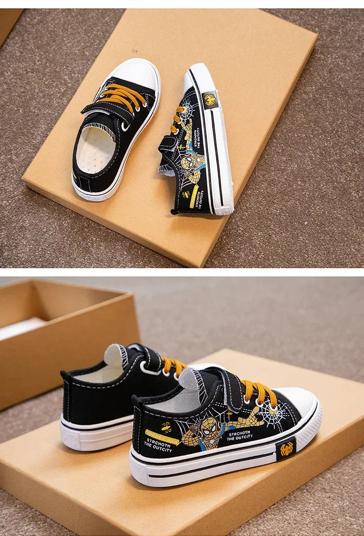 Disney Children's Canvas Shoes Spiderman Boys Sneakers Anti-slip Student Shoes Kids Soft Bottom Outdoor Shoes Sport Shoes.