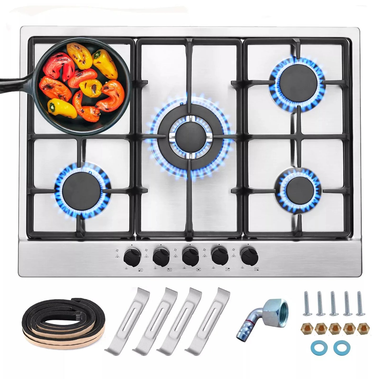 Topstrong 5 Burner Stainless Built-in Natural Gas Propane NG/LPG Gas Hob YYEUGCT-S05.