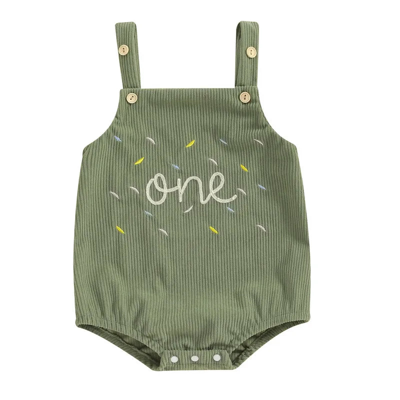 Baby ersten Geburtstag Stram pler, ärmellose Knopf verschluss Buchstaben Bodysuit lässige Overalls für Mädchen Jungen.