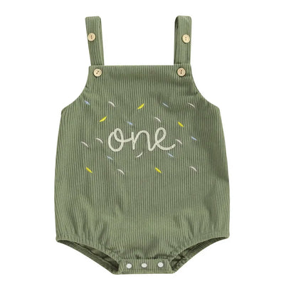 Baby ersten Geburtstag Stram pler, ärmellose Knopf verschluss Buchstaben Bodysuit lässige Overalls für Mädchen Jungen.
