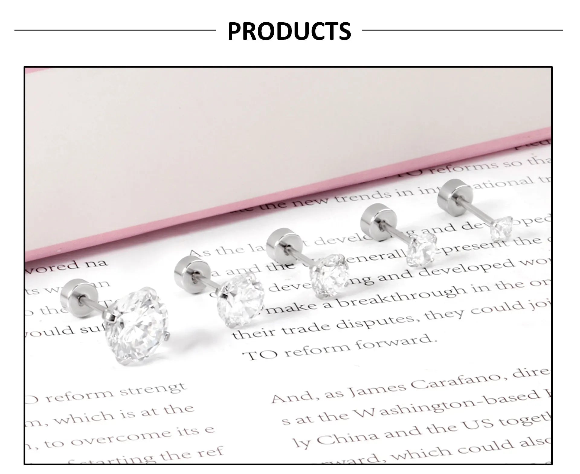 LUXUSTEEL 1Pairs/2Pcs Stainless Steel Crystal Studs Earrings For Women Men 4 Prong Tragus Round Clear Cubic Zirconia Ear Jewelry.