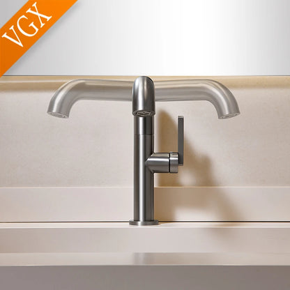 VGX Bathroom Faucets Stainless Steel Basin Mixer Sink Faucet Gourmet Washbasin Tapware Hot Cold Water Tap Brushed Gold Grey
