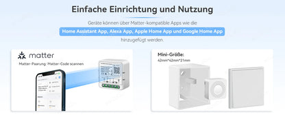 Matter WiFi Smart Switch für Homekit Smartthings Home Assistant 16A Smart Home Automation Relaismodul Funktioniert mit Alexa Google.