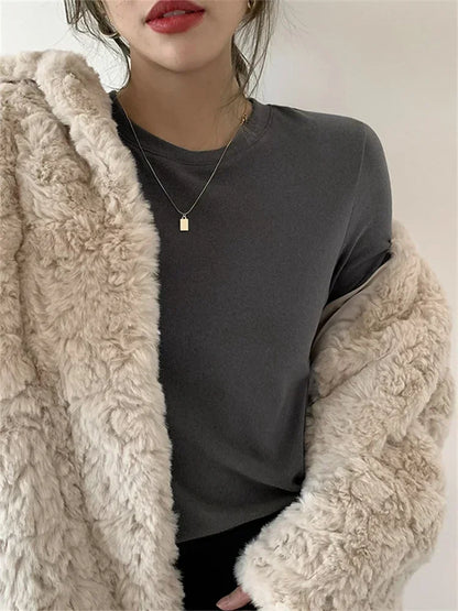 Winter Frauen Pullover T Shirt Frauen Oversize T-Shirt Frau Kleidung Weibliche T Tops Pullover Langarm Rohr Gestrickte T-shirt Top.