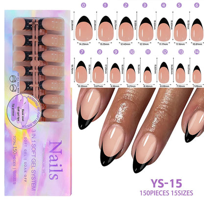 150Pcs/Box Acrylic Press on Nails Full Cover Fake False Tips Soft Gel Extension T-shaped Oval Capsule Almond Sculpted Salon DIY