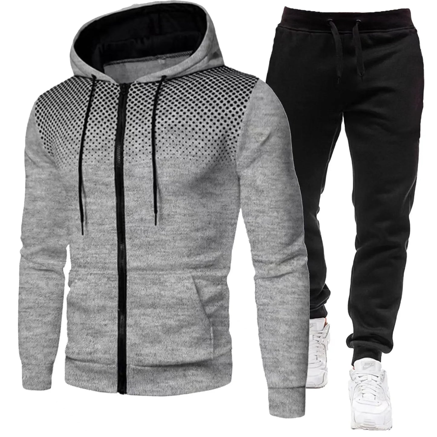Mode Druck Trainingsanzug für Männer Zipper Mit Kapuze Sweatshirt und Jogginghose Zwei Stücke Anzüge Männlich Casual Fitness Jogging Sport Sets.