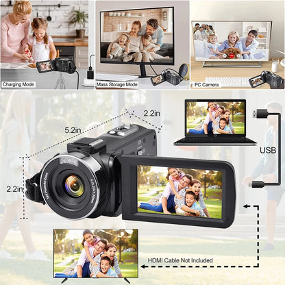8K Digital Photography Camera 48MP Handheld DV 18X igital Zoom Camera Recorder 3'' LCD Touch Screen Portable Recording Camcorder.