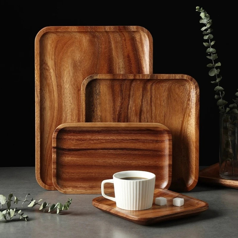 Wooden Tray Rectangular Solid Wooden Serving Tray Coffee Dessert Tea Storage Tray Kitchen Accessories.