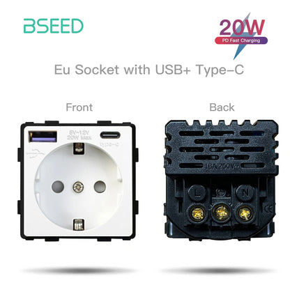 BSEED Wandlichtschalter Teile Weiße Glasrahmen USB-Steckdosen Funktionsmodul DIY EU CAT5 TV-Steckdosen Power ST TEL Steckdosenteile.