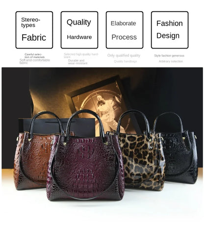 Genuine Leather Women Handbags New Tote Bag Fashion Crocodile Print Bucket Bag Retro Shoulder Messenger Bags Trend 2025.