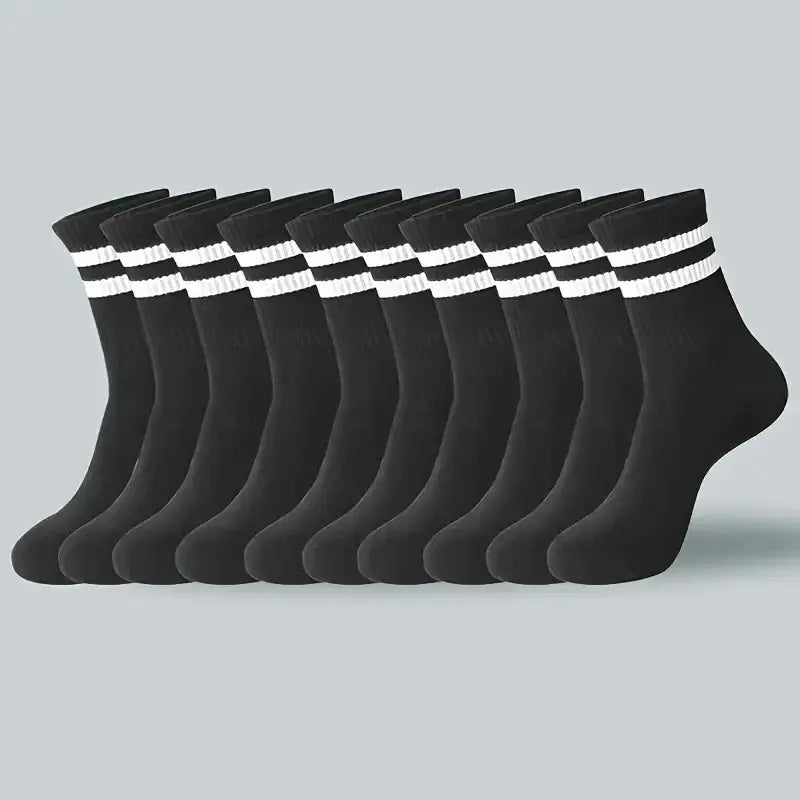 5/10/20 Pairs Neutral Solid Color Round Neck Socks Spring Autumn Sweat Absorbing Breathable Comfortable All-season Sports Socks.