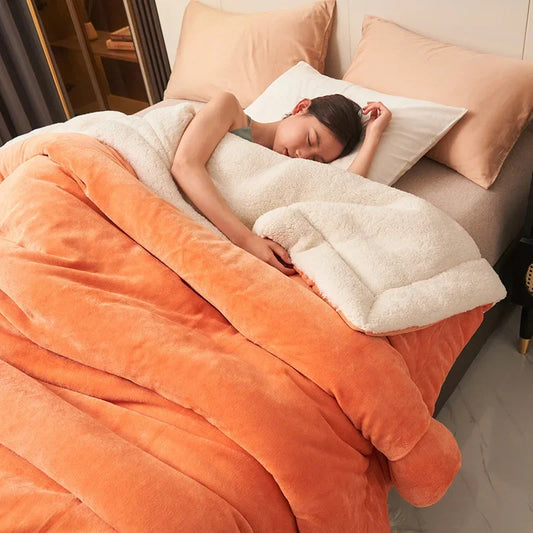 Wool Throw Blanket Keep Warm Winter Bed Blankets Double Sided Queen Duvet Cover Camping Double Bed Cover Bedspread On The Bed.