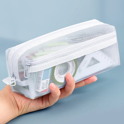 Federmäppchen aus Netzstoff mit großem Gittermuster, transparentes Hand-Multifunktions-Bleistiftetui, stationäre, transparente Make-up-Tasche.